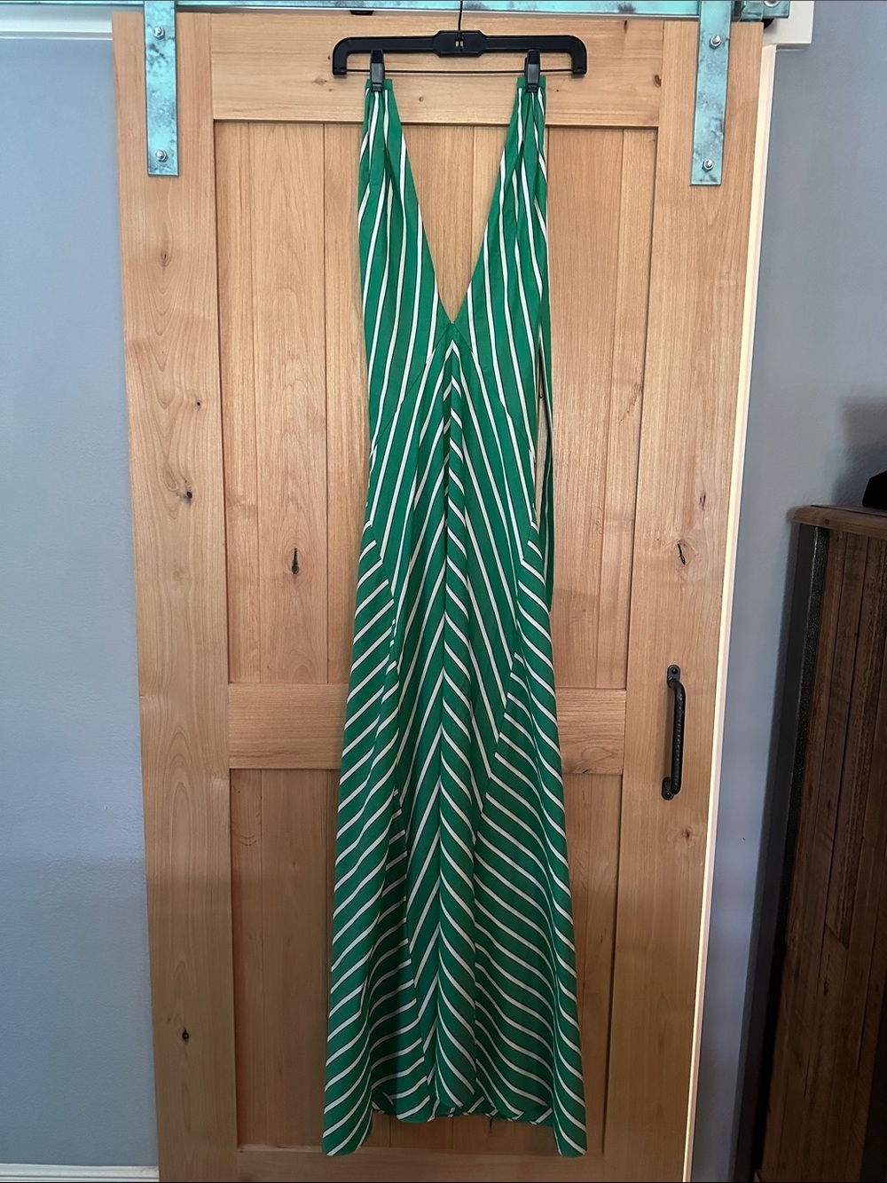 STAUD Dawn Seaweed Stripe Halter Maxi Dress Green White M - Picture 5 of 9